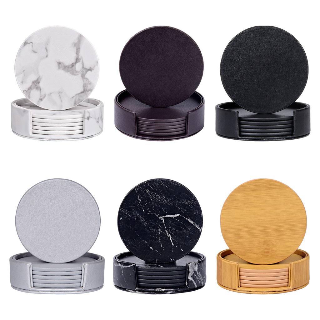 Marble Coaster Set - Alas Gelas Marmer Bulat dengan Tempat