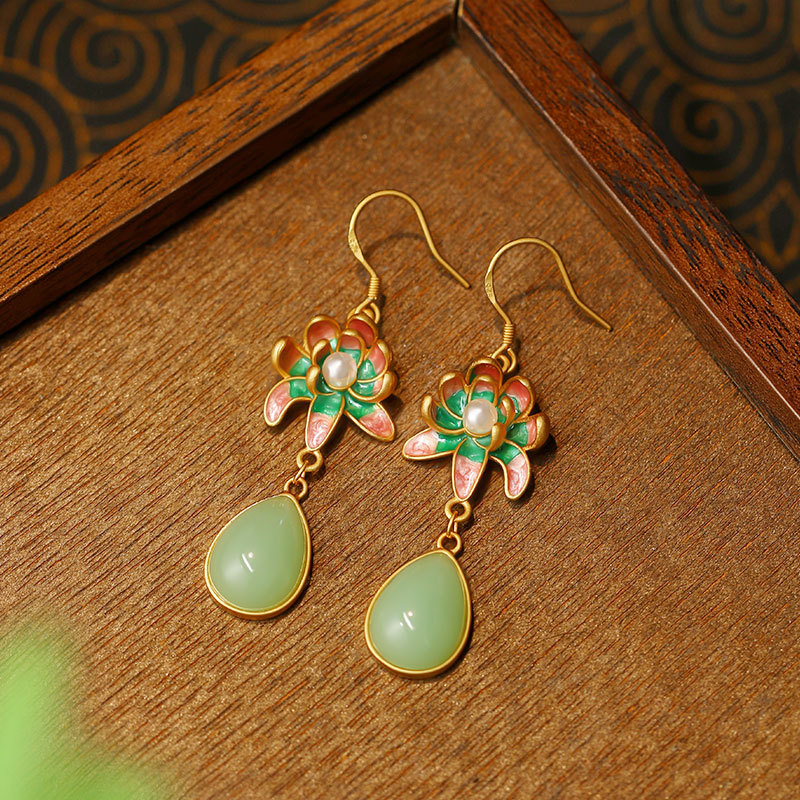 Gold Plated Jewelry - Anting Tetesan Air Batu Giok Alami