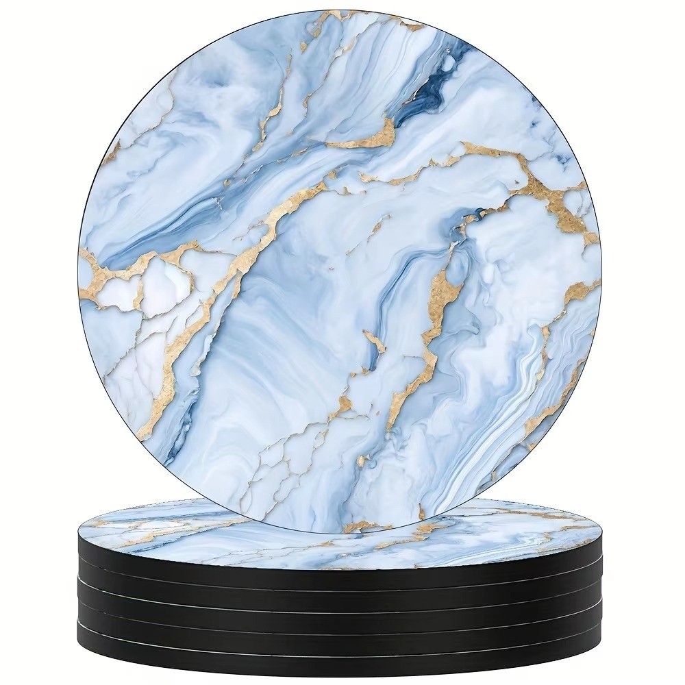 Marble Coaster Set - 6 buah tatakan gelas kayu berukuran