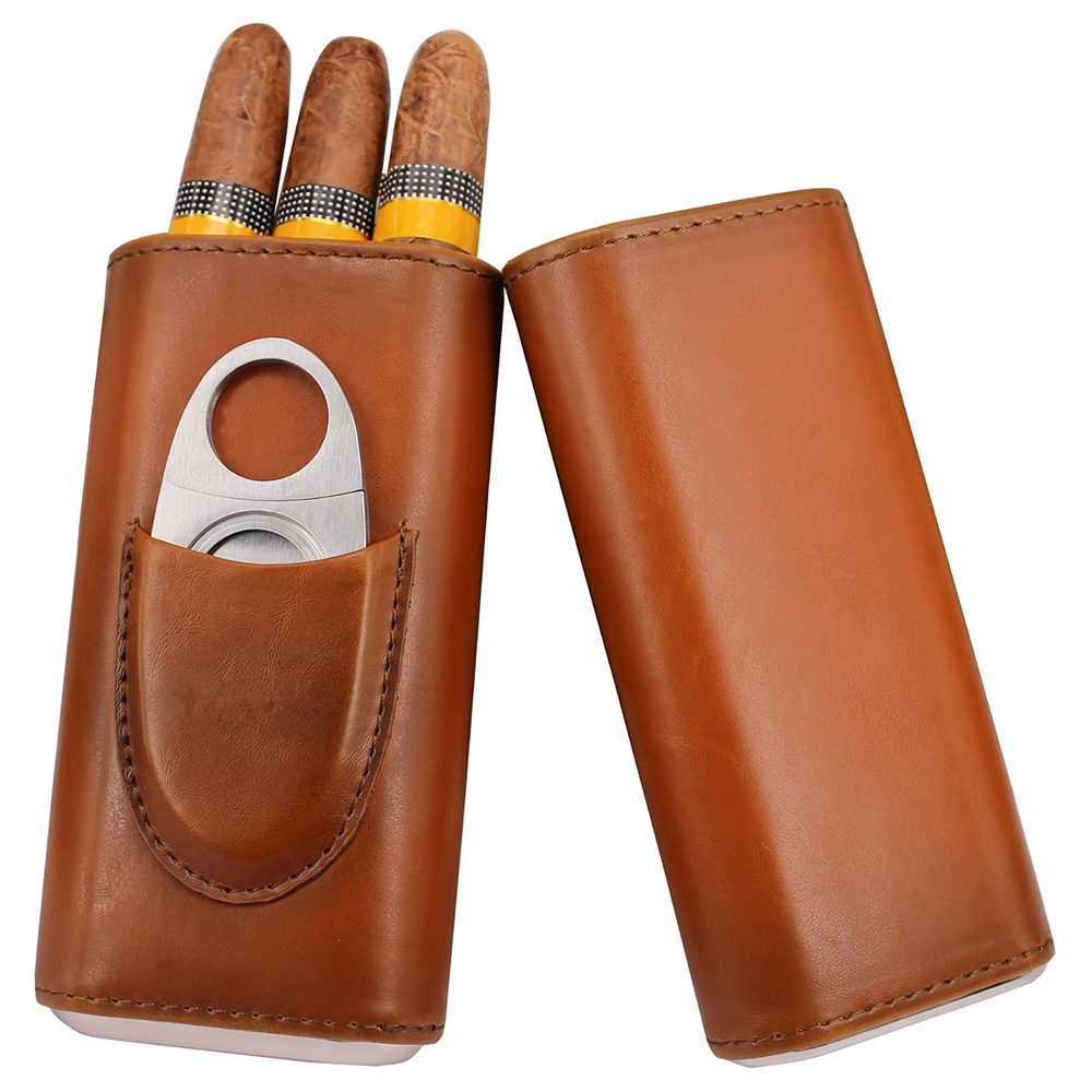 Premium Cigar Case - LMETJMA Kotak Cerutu Kulit 3 Jari