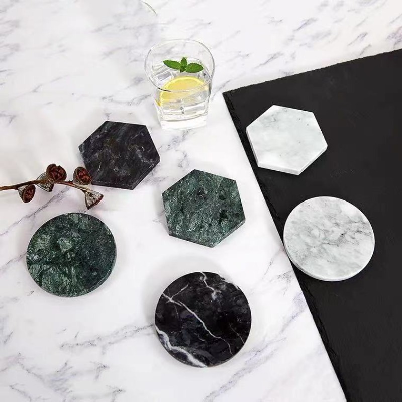 Marble Coaster Set - 1 buah coaster marmer bulat anti-selip