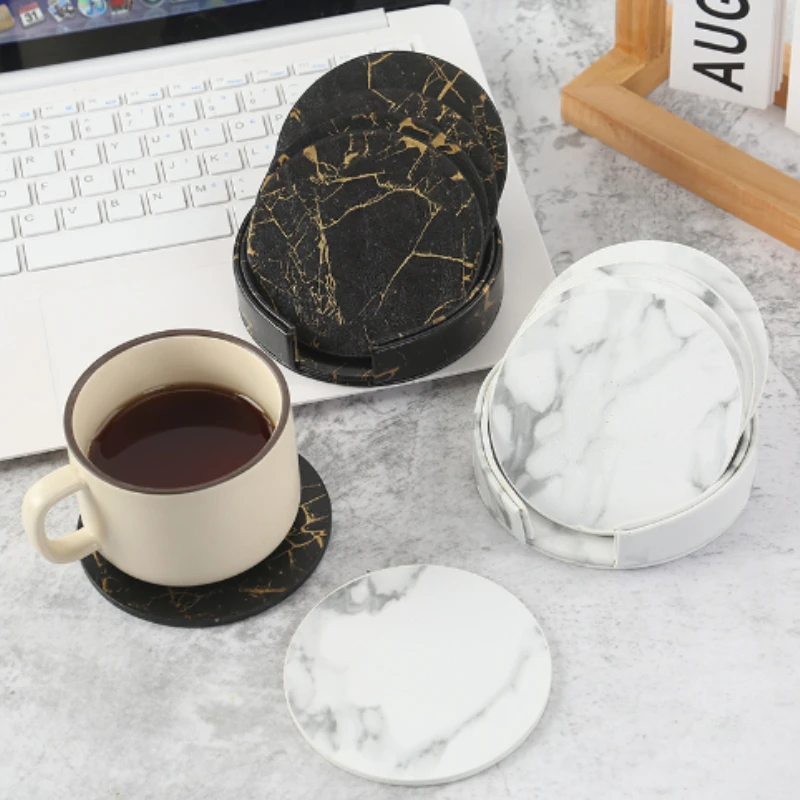 Marble Coaster Set - Coaster kulit buatan 10cm tahan minyak