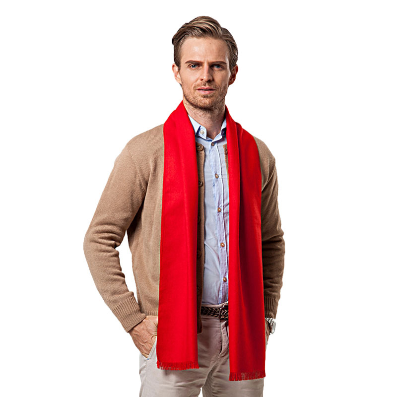 Cashmere Scarf - Syal pria warna polos, syal merah