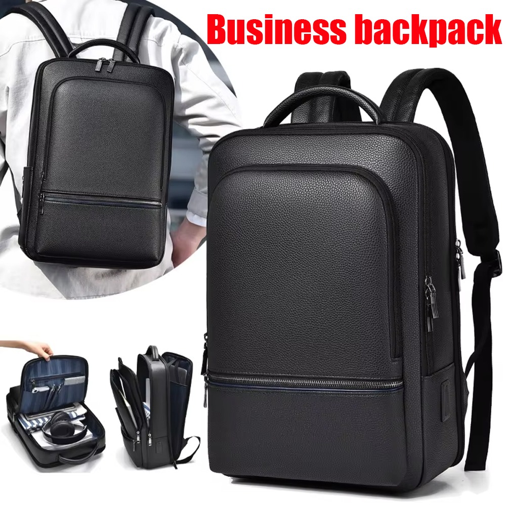 Leather Briefcase - Tas Ransel Pria Kulit PU dengan
