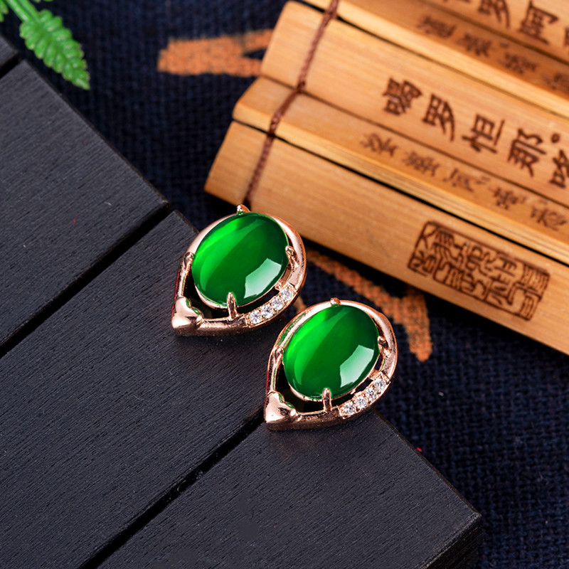 Gold Plated Jewelry - Anting-anting bunga giok alami, manik batu
