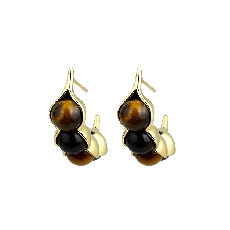 Gold Plated Jewelry - Anting Pod Mata Harimau Batu Permata