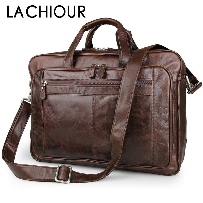 Leather Briefcase - LACHIOUR Kulit Asli Pria Tas Vintage