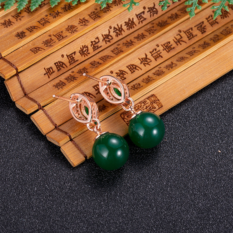 Gold Plated Jewelry - Anting-anting manik-manik giok alami, Aksesoris Mode