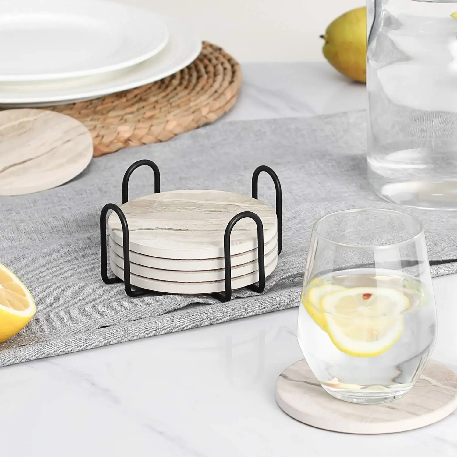 6Pcs Set Coaster Minuman denga - Marble Coaster Set ulasan dan harga