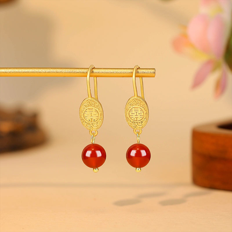 Anting Manik Giok Merah Alami  - Gold Plated Jewelry ulasan dan harga