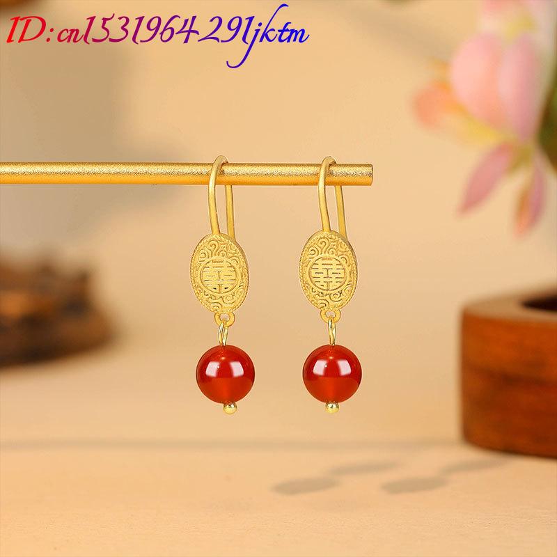 Anting Manik Giok Merah Alami  - Gold Plated Jewelry ulasan dan harga