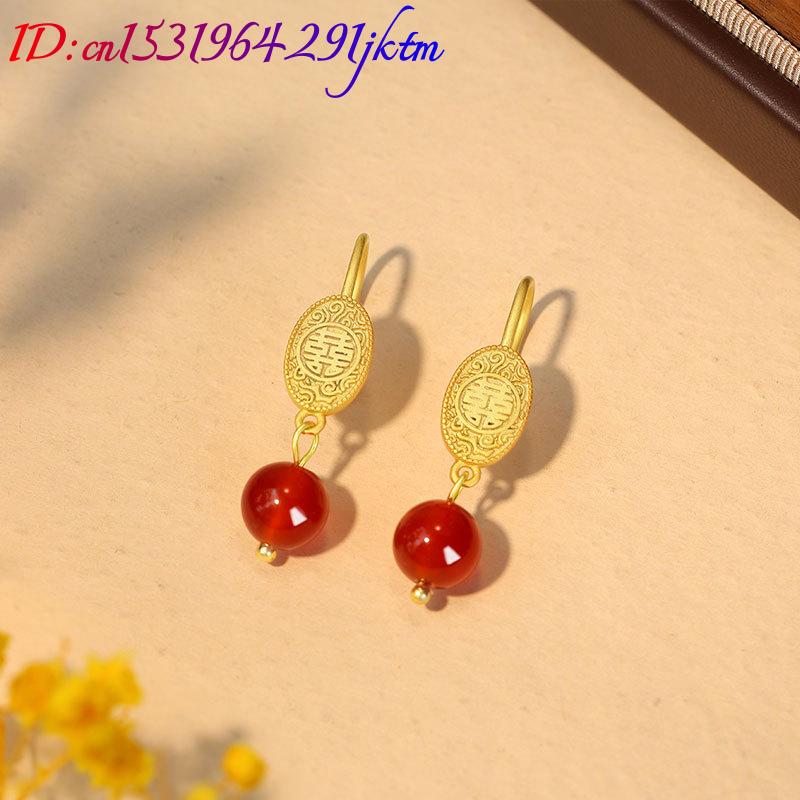 Anting Manik Giok Merah Alami  - Gold Plated Jewelry ulasan dan harga