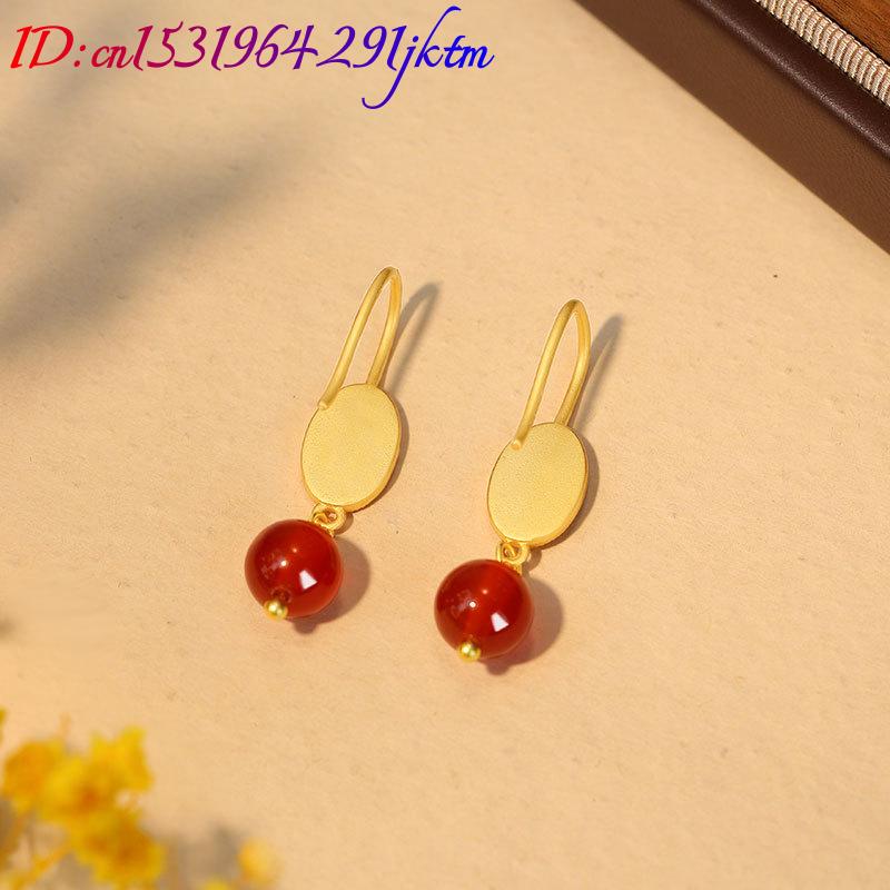 Anting Manik Giok Merah Alami  - Gold Plated Jewelry ulasan dan harga