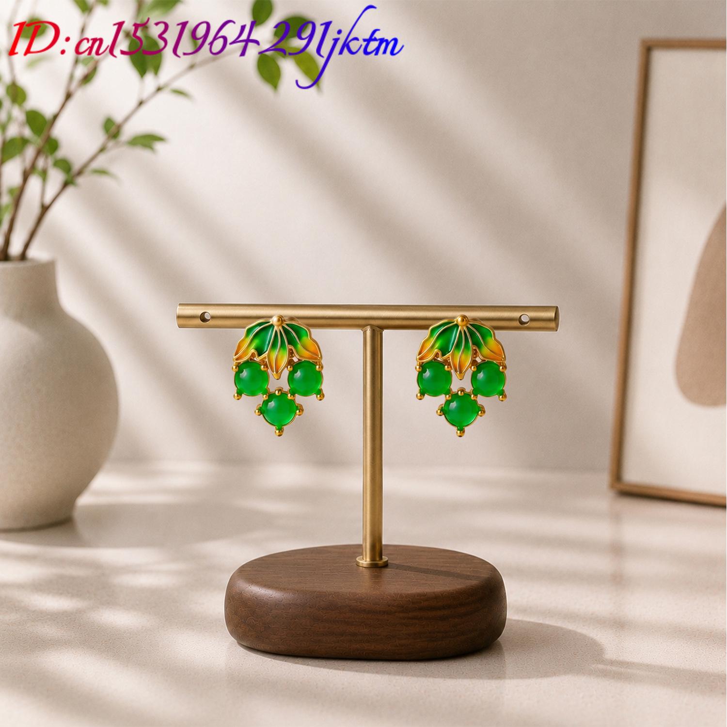 Anting-anting Batu Giok Burma  - Gold Plated Jewelry ulasan dan harga