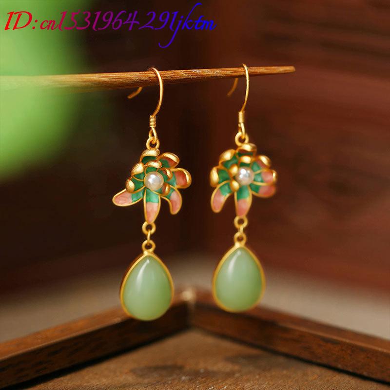Anting Tetesan Air Batu Giok A - Gold Plated Jewelry ulasan dan harga