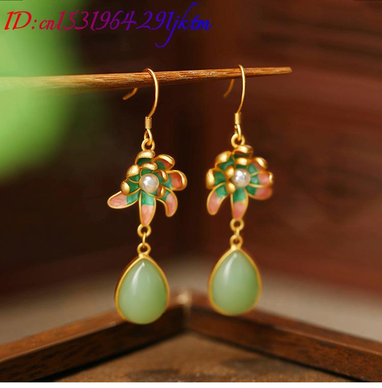 Anting Tetesan Air Batu Giok A - Gold Plated Jewelry ulasan dan harga