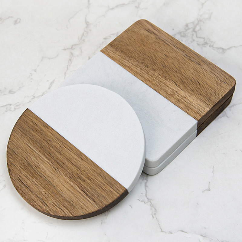 4Pcs Coasters Kayu Akasia Marm - Marble Coaster Set ulasan dan harga