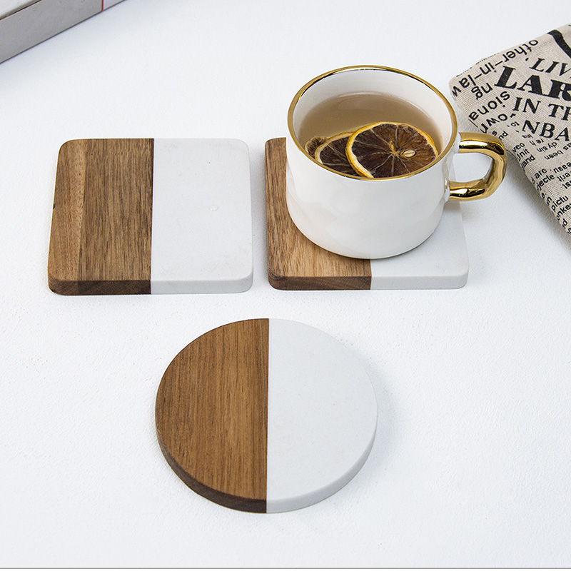 4Pcs Coasters Kayu Akasia Marm - Marble Coaster Set ulasan dan harga