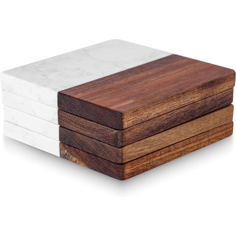 4Pcs Coasters Kayu Akasia Marm - Marble Coaster Set ulasan dan harga