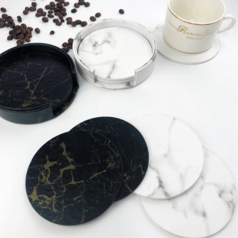 Coaster kulit buatan 10cm taha - Marble Coaster Set ulasan dan harga