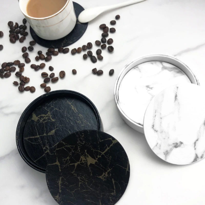 Coaster kulit buatan 10cm taha - Marble Coaster Set ulasan dan harga