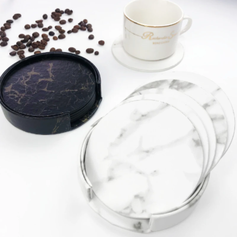 Coaster kulit buatan 10cm taha - Marble Coaster Set ulasan dan harga