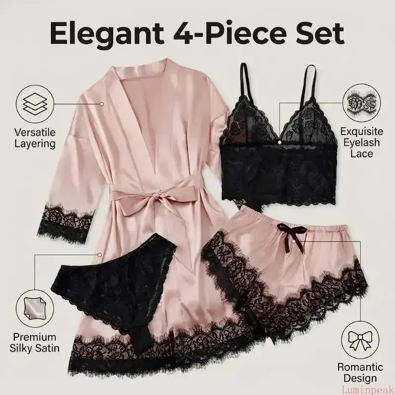 Set Piyama Satin 4 Potong untu - Luxury Gift Set ulasan dan harga