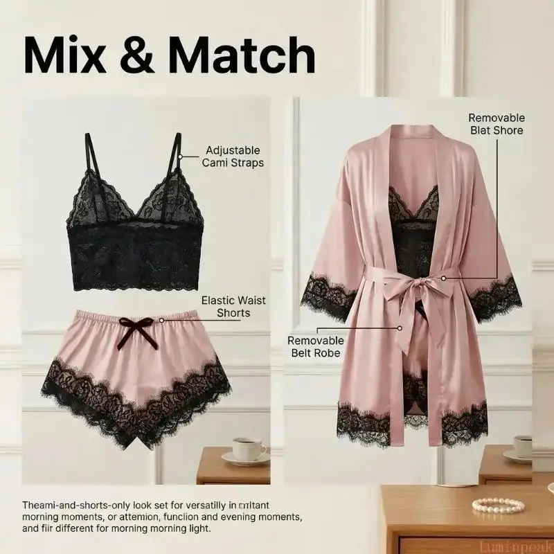 Set Piyama Satin 4 Potong untu - Luxury Gift Set ulasan dan harga