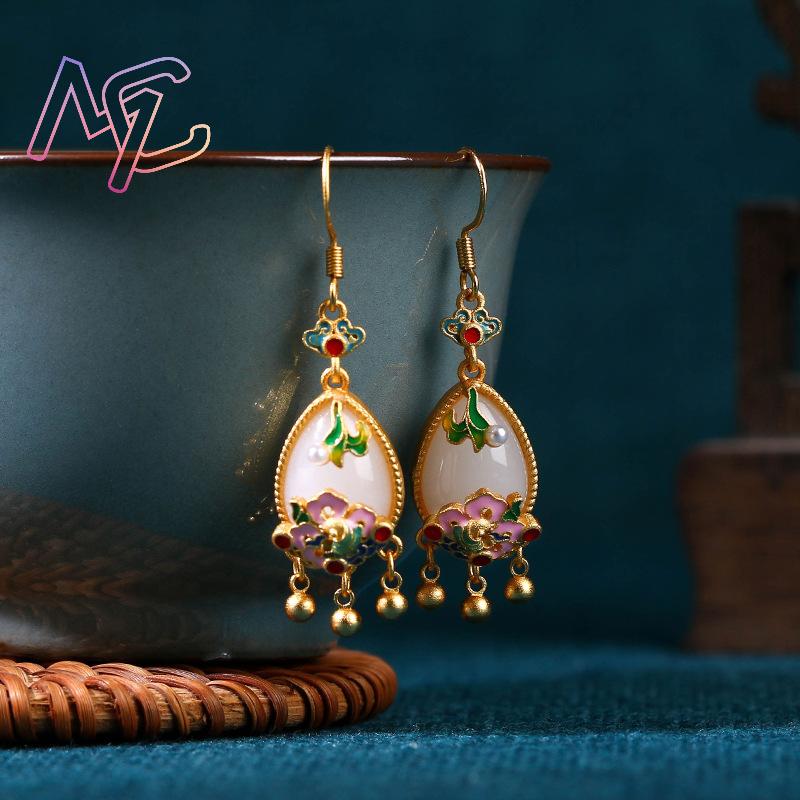 Anting Bunga Giok Alami Jimat  - Gold Plated Jewelry ulasan dan harga