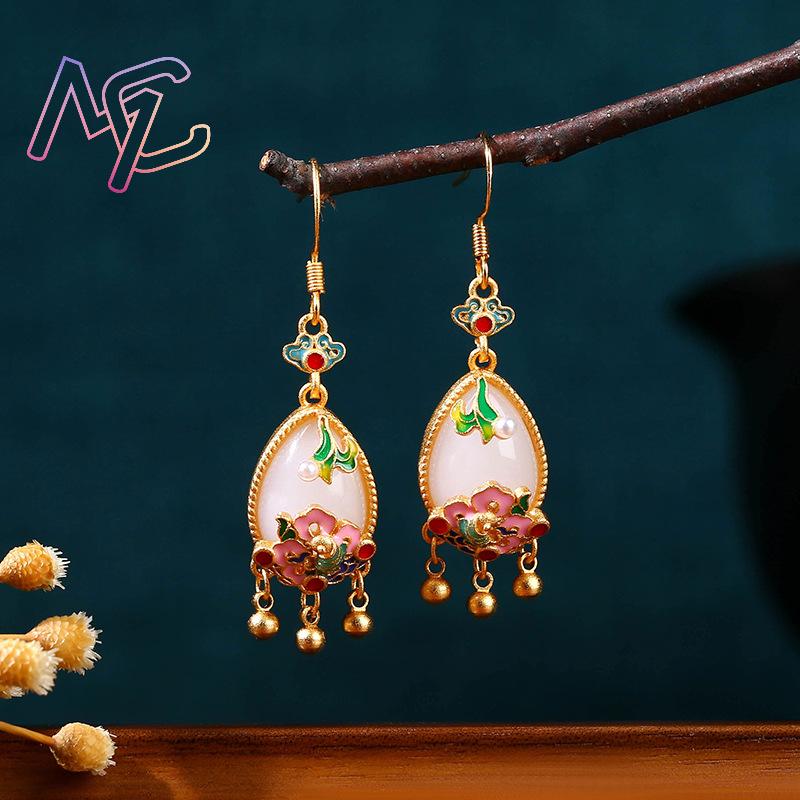 Anting Bunga Giok Alami Jimat  - Gold Plated Jewelry ulasan dan harga