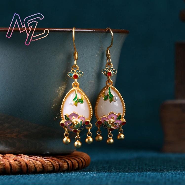 Anting Bunga Giok Alami Jimat  - Gold Plated Jewelry ulasan dan harga