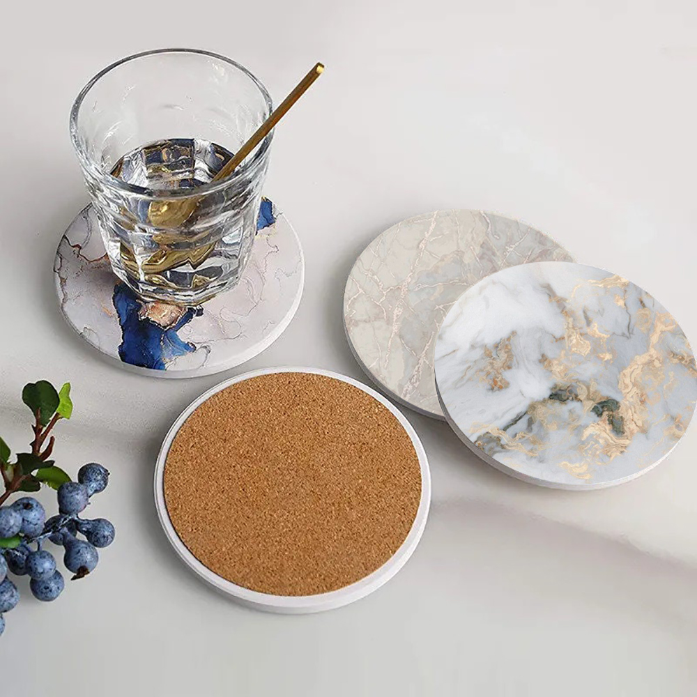Coaster keramik putih marmer,  - Marble Coaster Set ulasan dan harga
