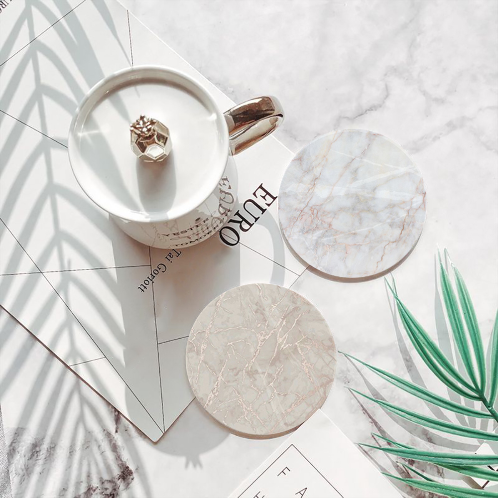 Coaster keramik putih marmer,  - Marble Coaster Set ulasan dan harga