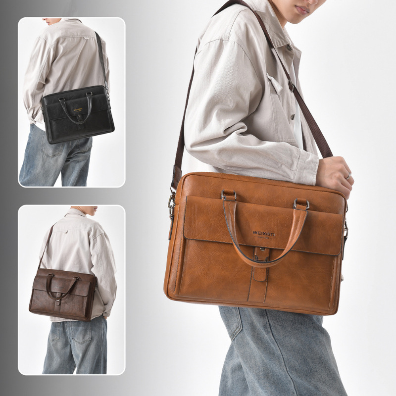 Tas Kerja Pria Kulit PU Coklat - Leather Briefcase ulasan dan harga