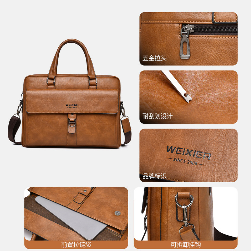 Tas Kerja Pria Kulit PU Coklat - Leather Briefcase ulasan dan harga