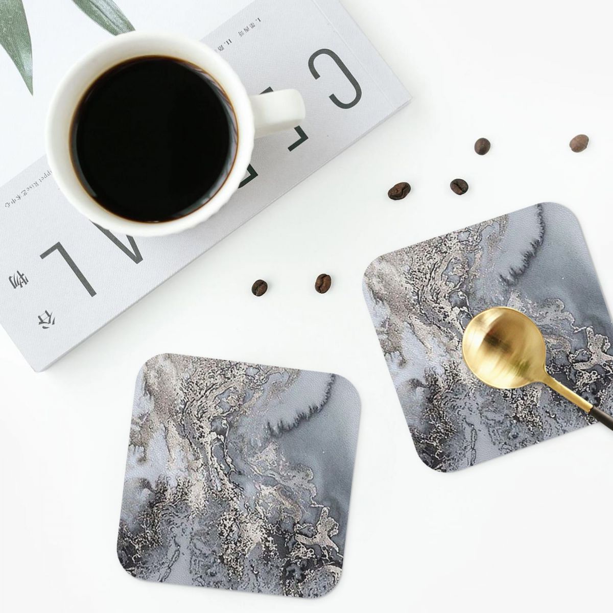 Tatakan Gelas Marmer Abu-abu d - Marble Coaster Set ulasan dan harga