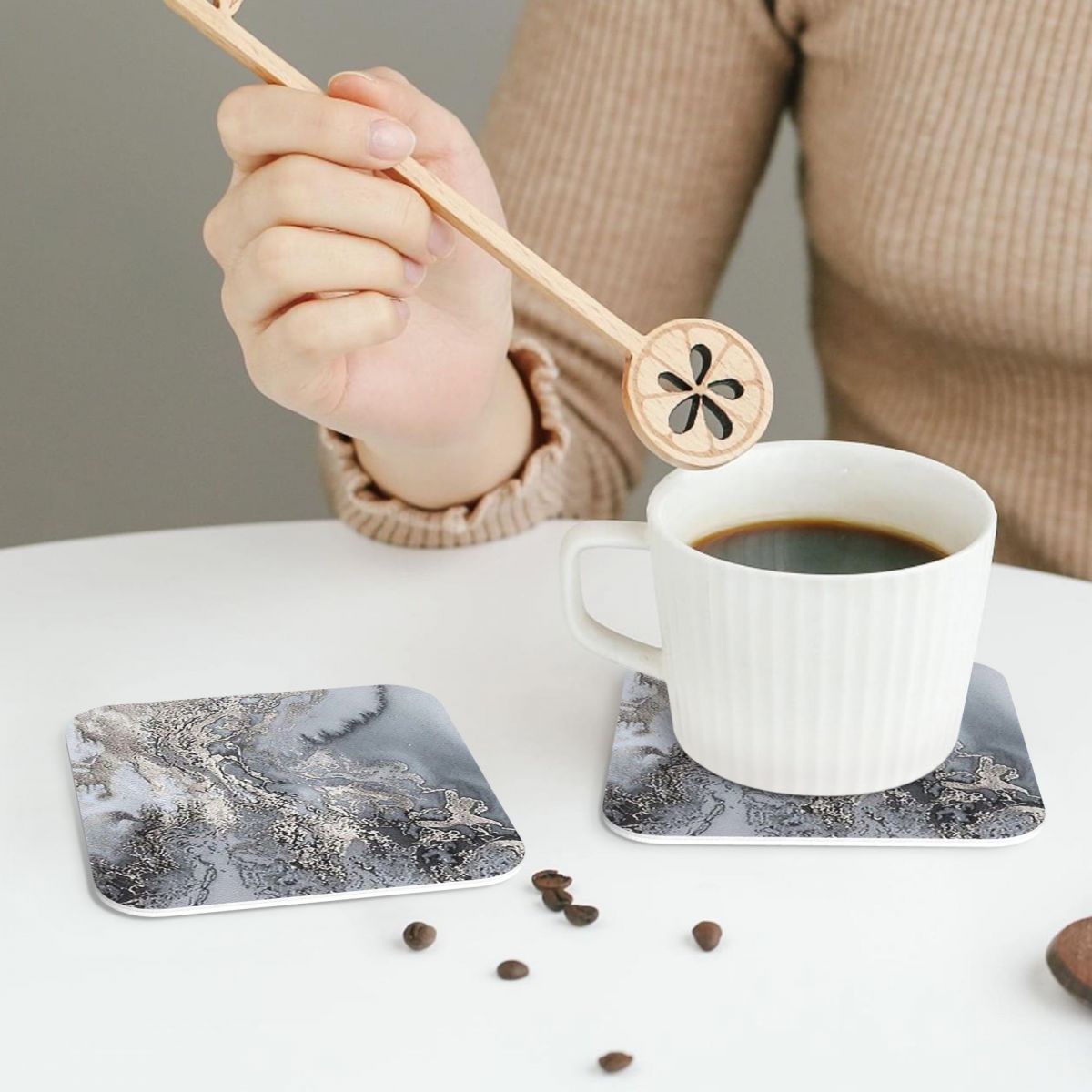 Tatakan Gelas Marmer Abu-abu d - Marble Coaster Set ulasan dan harga